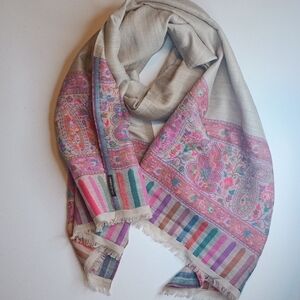 Wool Paisley Beige Pink Green Blue Pashmina Showl Scarf